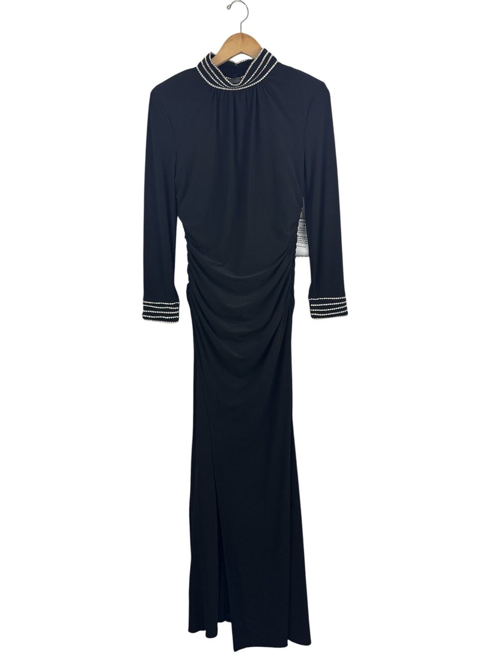 NWT Betsy & Adam Rhinstone Mock Neck Long Sleeve Evening Gown